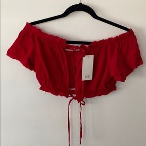Mary Off Shoulder Crop Top - Red - Tobi